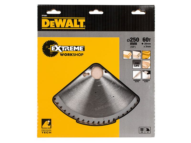 DEWALT Series 60 Circular Saw Blade 250 x 30mm x 60T Wood Ply etc DEWDT4351QZ