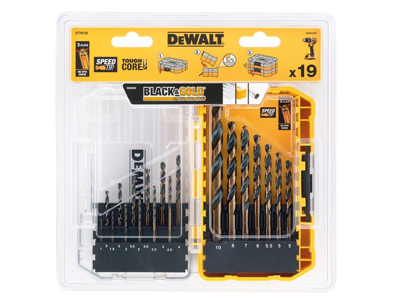DEWALT DT70728 Black & Gold HSS Drill Set, 19 Piece DEWDT70728QZ