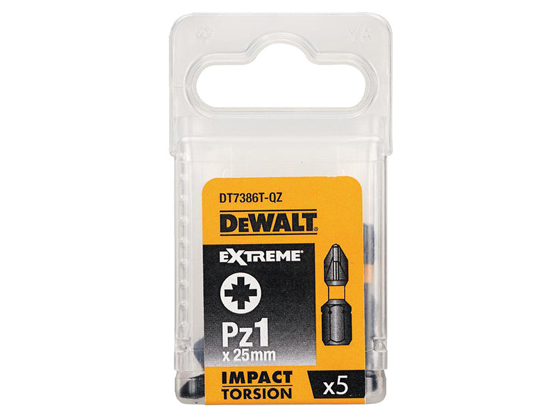 DEWALT Extreme Impact Torsion Bits PZ1 x 25mm (Pack 5) DEWDT7386TQZ
