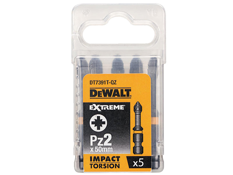 DEWALT Extreme Impact Torsion Bits PZ2 x 50mm (Pack 5) DEWDT7391TQZ