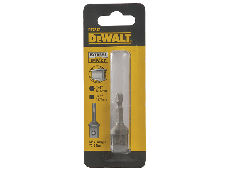 DEWALT 1/4in Hex to 1/2"D Impact Adaptor Converts Drill To Impact Gun DT7512