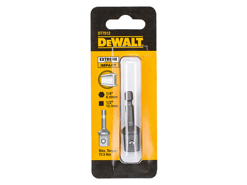 DEWALT 1/4in Hex to 1/2"D Impact Adaptor Converts Drill To Impact Gun DT7512