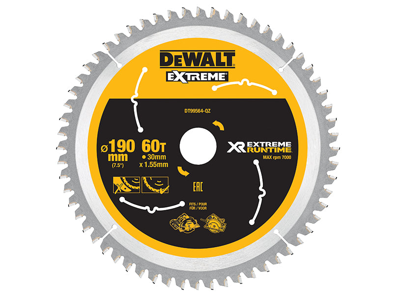 DEWALT XR FlexVolt Circular Saw Blade 190 x 30mm x 60T DEWDT99564QZ