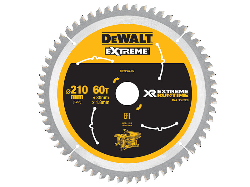 DEWALT XR FlexVolt Table Saw Blade 210 x 30mm x 60T DEWDT99567QZ
