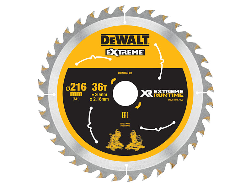 DEWALT XR FlexVolt Circular Saw Blade 216 x 30mm x 36T DEWDT99569QZ