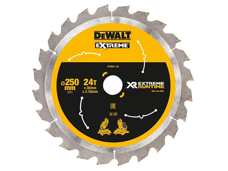 DEWALT Extreme Runtime FlexVolt Mitre Saw Blade 250 x 30mm x 24T DEWDT99571QZ