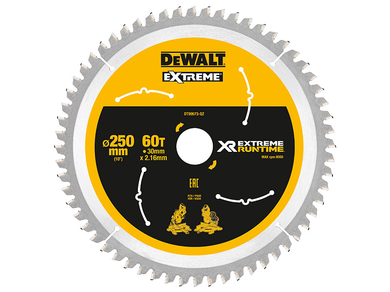 DEWALT Extreme Runtime FlexVolt Mitre Saw Blade 250 x 30mm x 60T DEWDT99573QZ