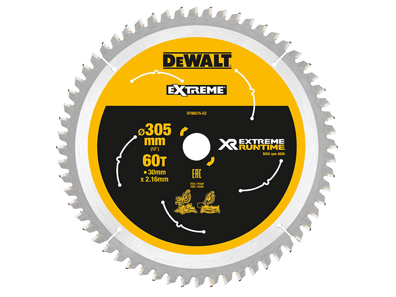 DEWALT XR FlexVolt Mitre Saw Blade 305 x 30mm x 60T DEWDT99575QZ