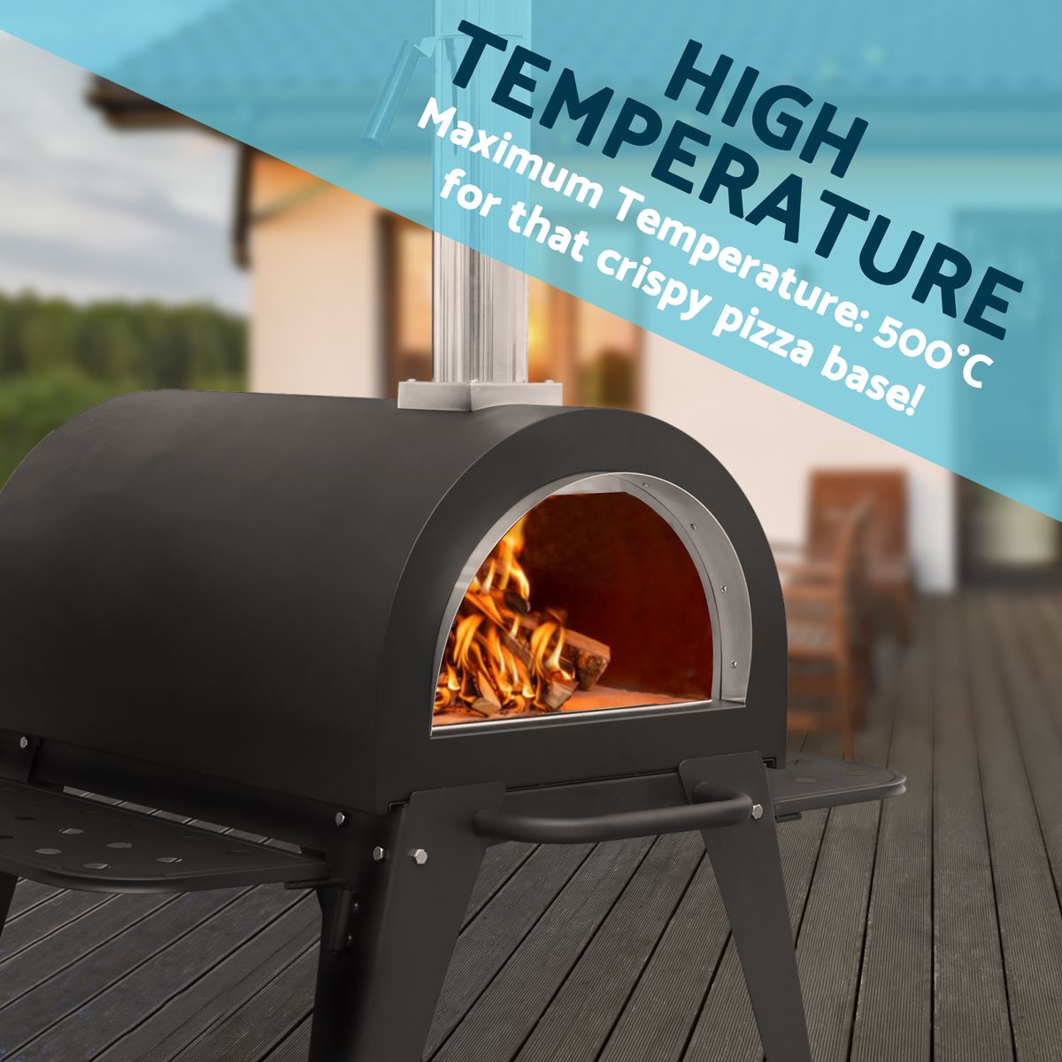 Dellonda Large Outdoor Wood Fired Pizza Oven Smoker Shelves & Stand DG103 DG103