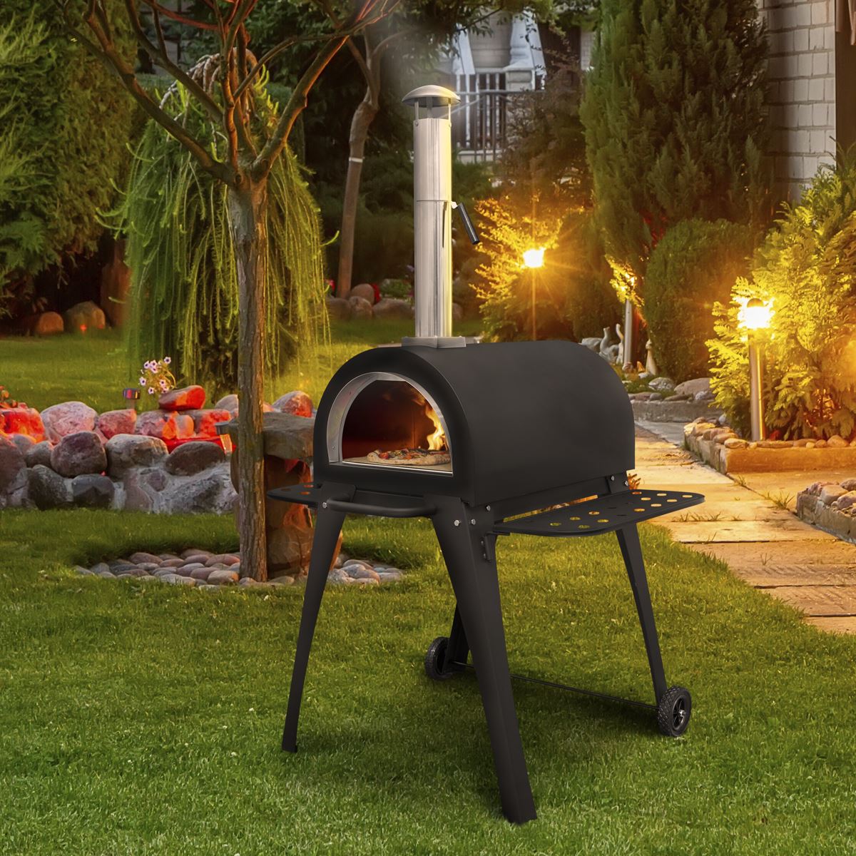 Dellonda Large Outdoor Wood Fired Pizza Oven Smoker Shelves & Stand DG103 DG103