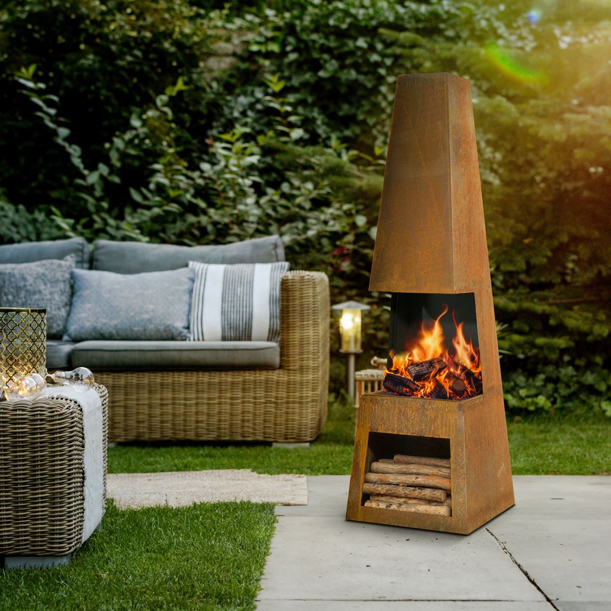 Sealey Dellonda Outdoor Chiminea Fireplace Heater Firewood Storage - Corten Steel DG108