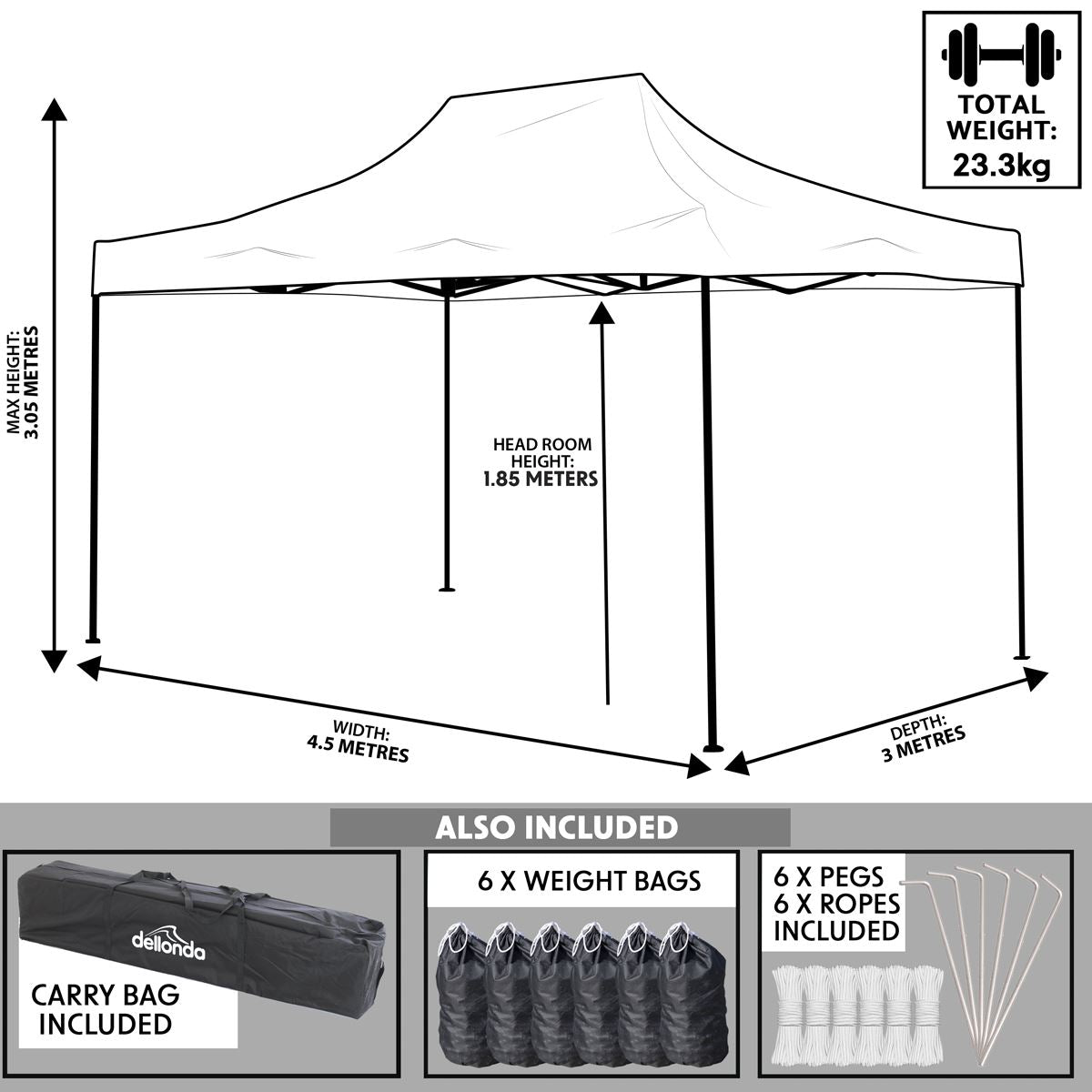 Sealey Dellonda Premium 3 x 4.5m Pop-Up Gazebo, Heavy Duty, PVC Coated, Water Resistant Fabric, Supplied with Carry Bag, Rope, Stakes & Weight Bags - Beige Canopy DG134