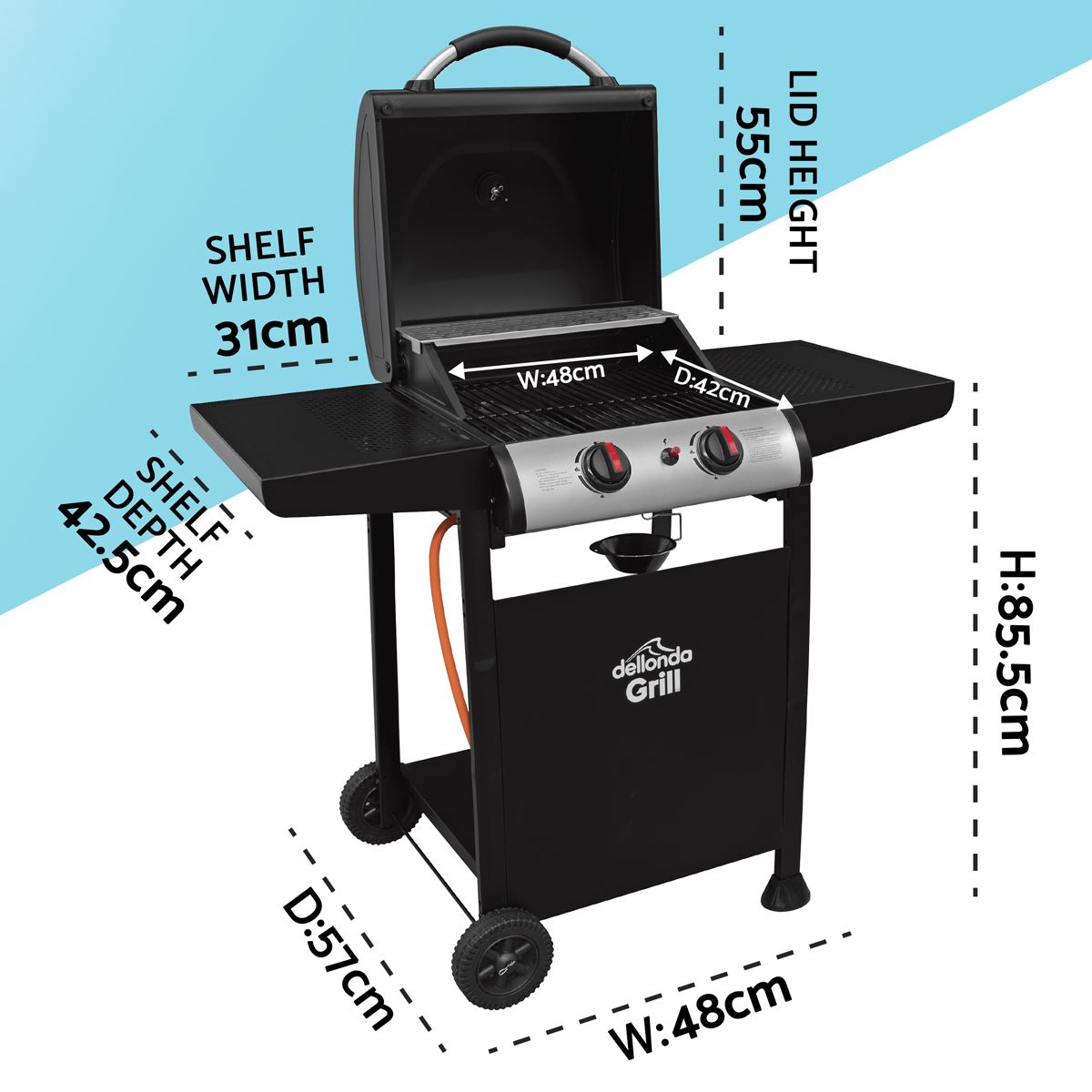 Sealey Dellonda 2 Burner Gas BBQ Grill With Ignition Black Stainless Steel DG13