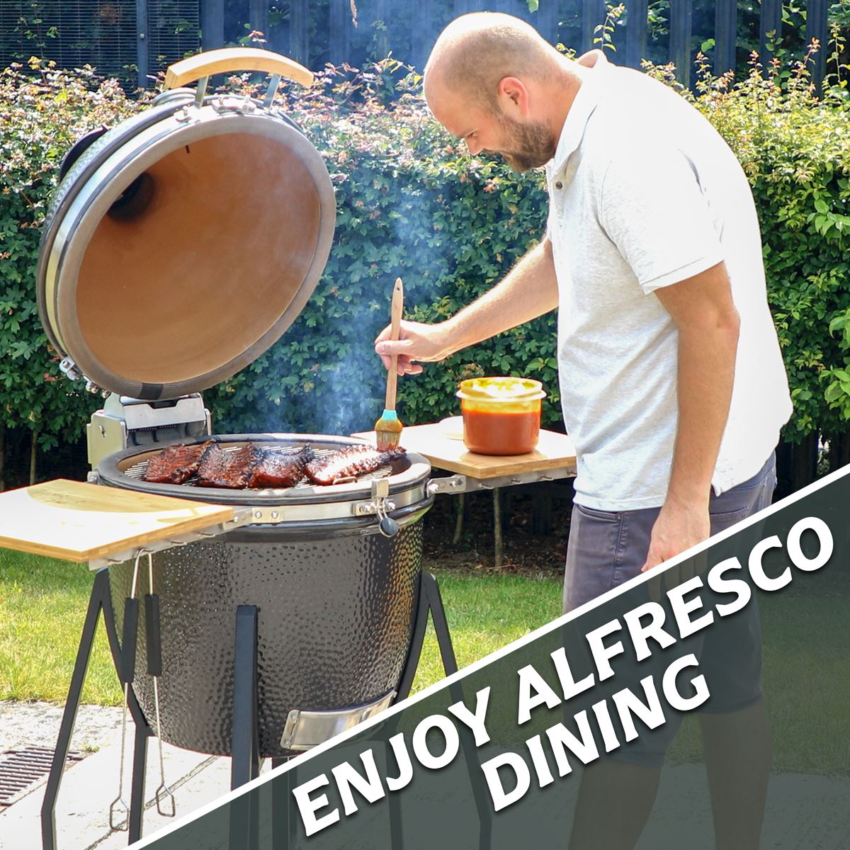 Dellonda Deluxe 22" 56cm Ceramic Kamado Style BBQ Grill Oven Smoker Stand DG159