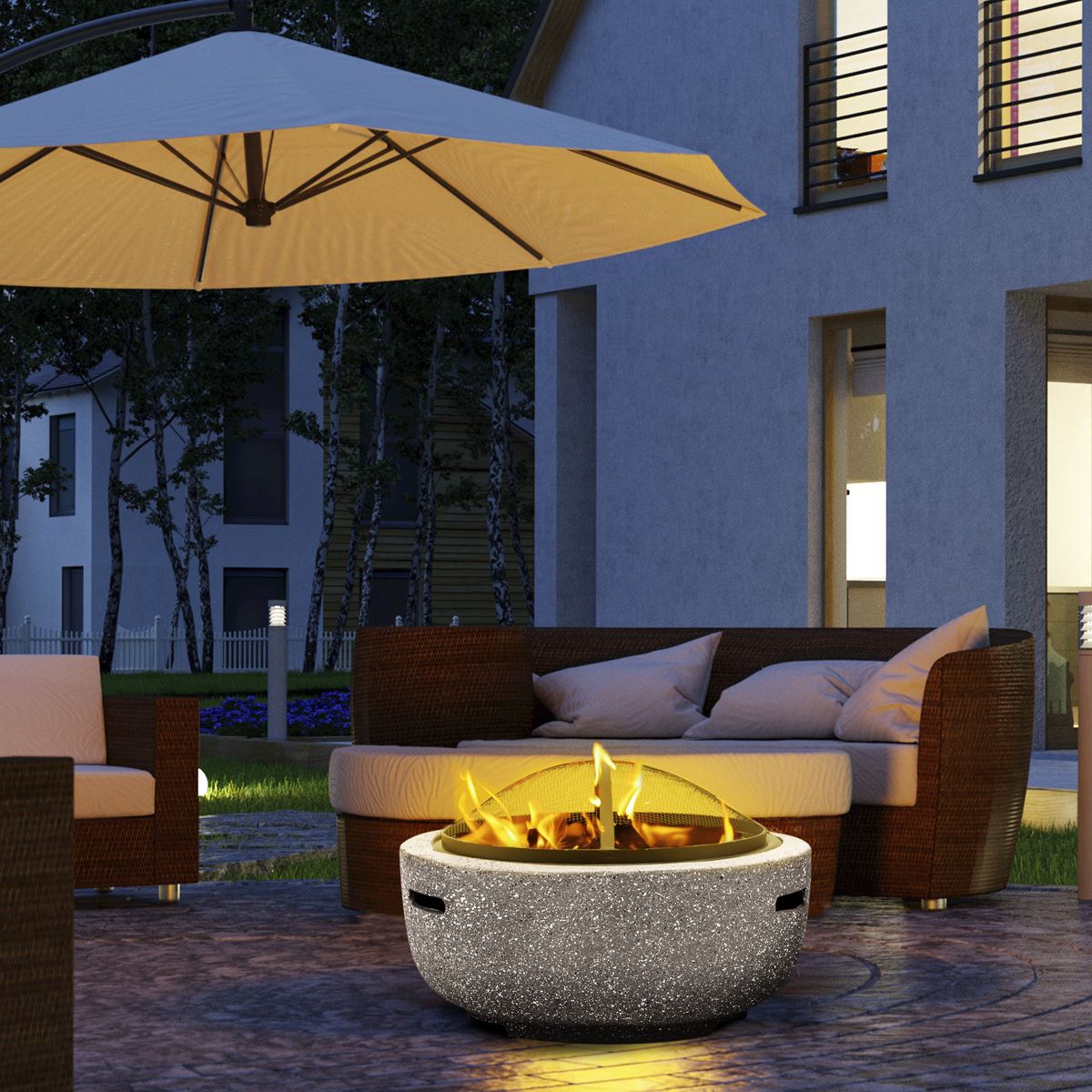 Dellonda Round MgO Fire Pit BBQ Grill 60cm Safety Mesh Screen Light Grey DG188