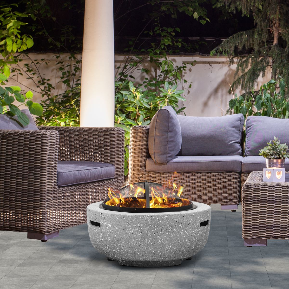 Dellonda Round MgO Fire Pit BBQ Grill 60cm Safety Mesh Screen Light Grey DG188