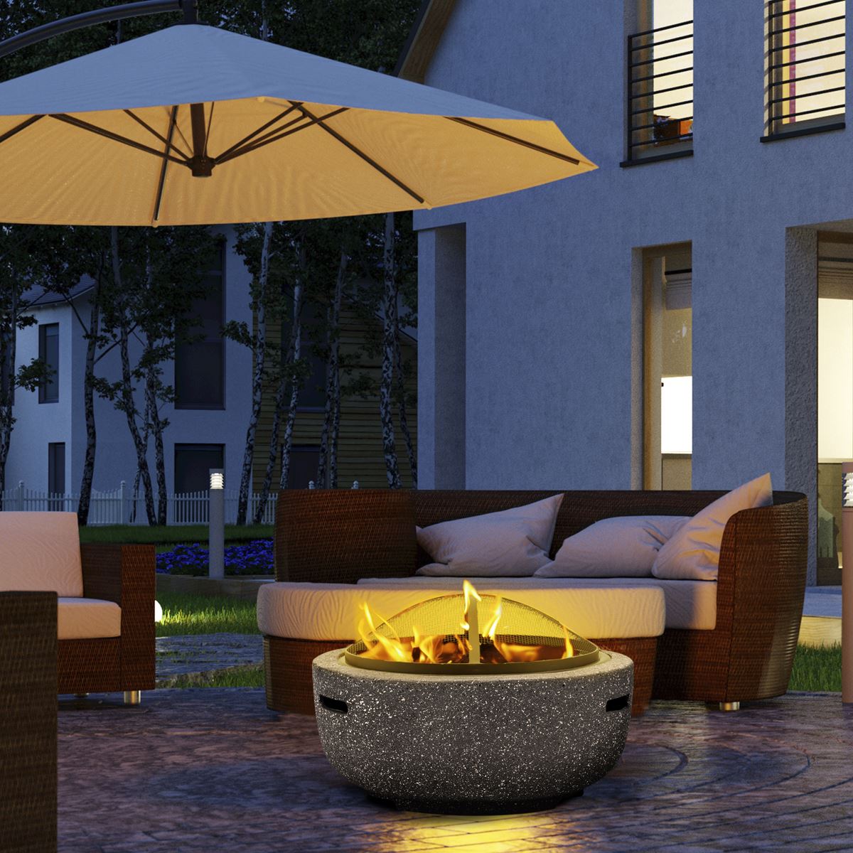 Dellonda Round MgO Fire Pit BBQ Grill 60cm Safety Mesh Screen Dark Grey DG189