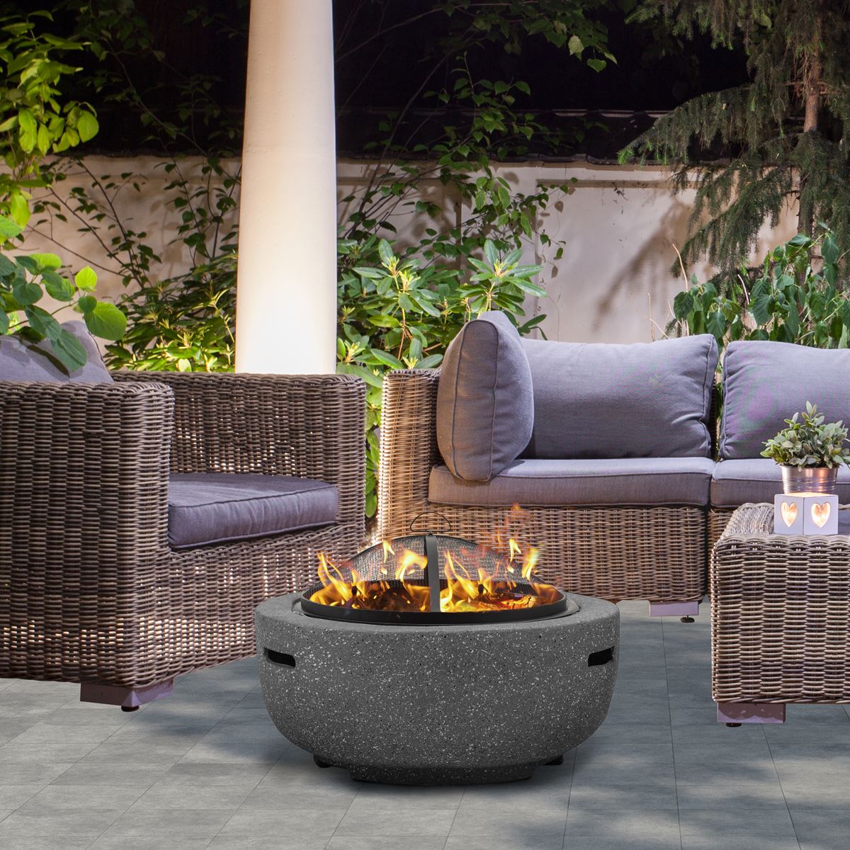 Dellonda Round MgO Fire Pit BBQ Grill 60cm Safety Mesh Screen Dark Grey DG189