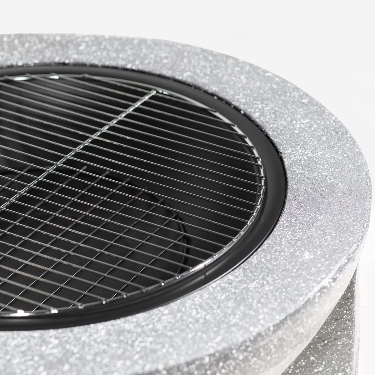 Dellonda Round MgO Fire Pit with BBQ Grill 75cm Mesh Screen Light Grey DG190
