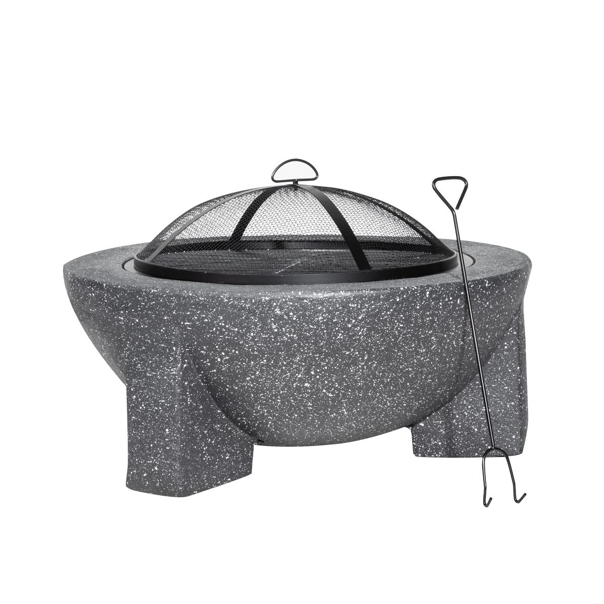Dellonda Round MgO Fire Pit with BBQ Grill 75cm Mesh Screen Dark Grey DG191