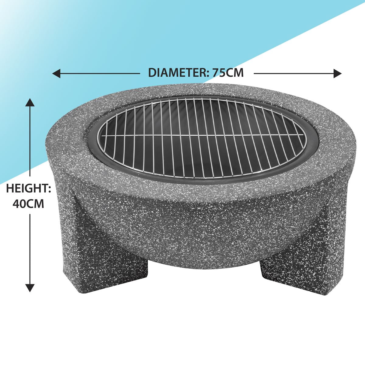 Dellonda Round MgO Fire Pit with BBQ Grill 75cm Mesh Screen Dark Grey DG191