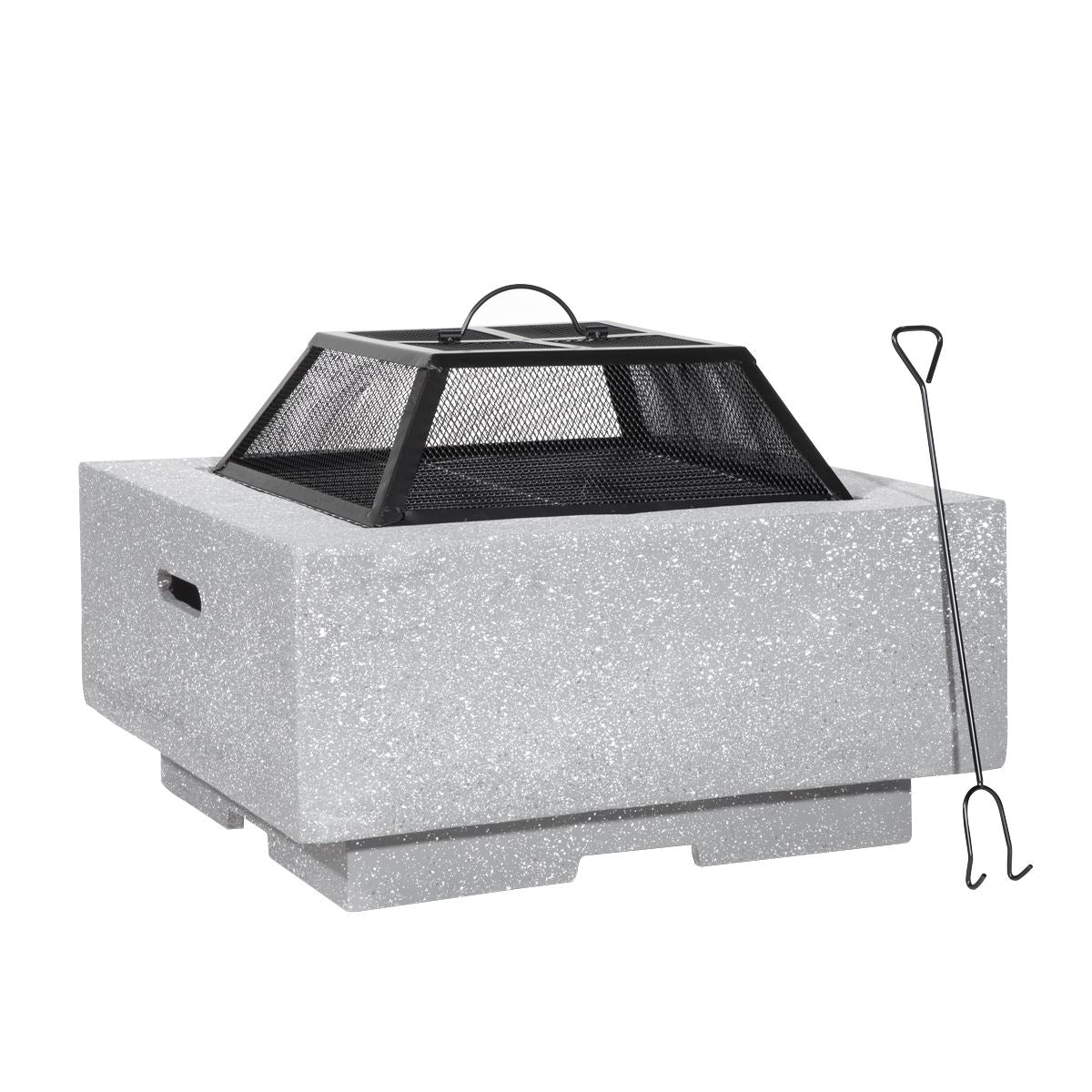 Dellonda Square MgO Fire Pit with BBQ Grill For Wood Charcoal Light Grey DG192