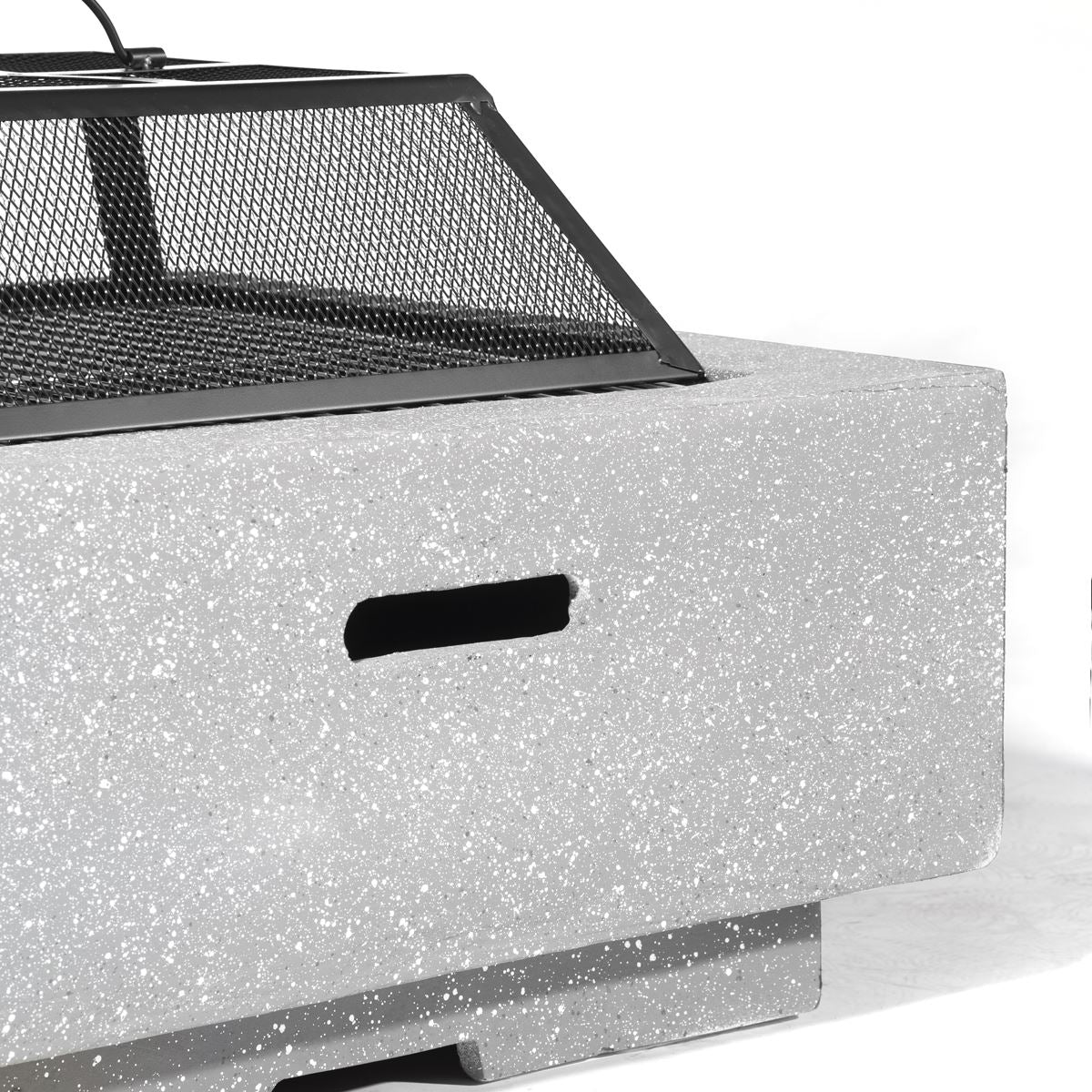 Dellonda Square MgO Fire Pit with BBQ Grill For Wood Charcoal Light Grey DG192