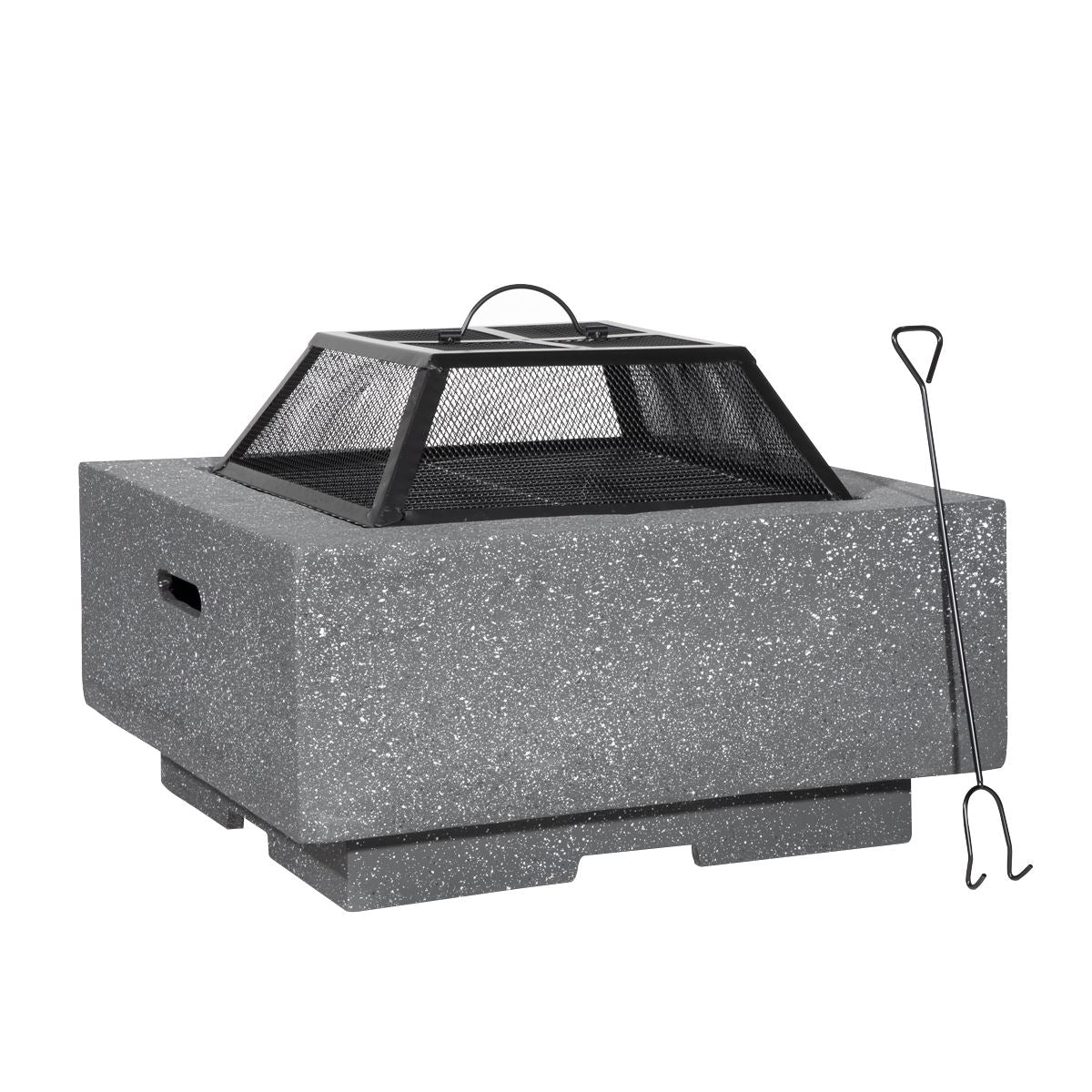 Dellonda Square MgO Fire Pit with BBQ Grill For Wood Charcoal Dark Grey DG193