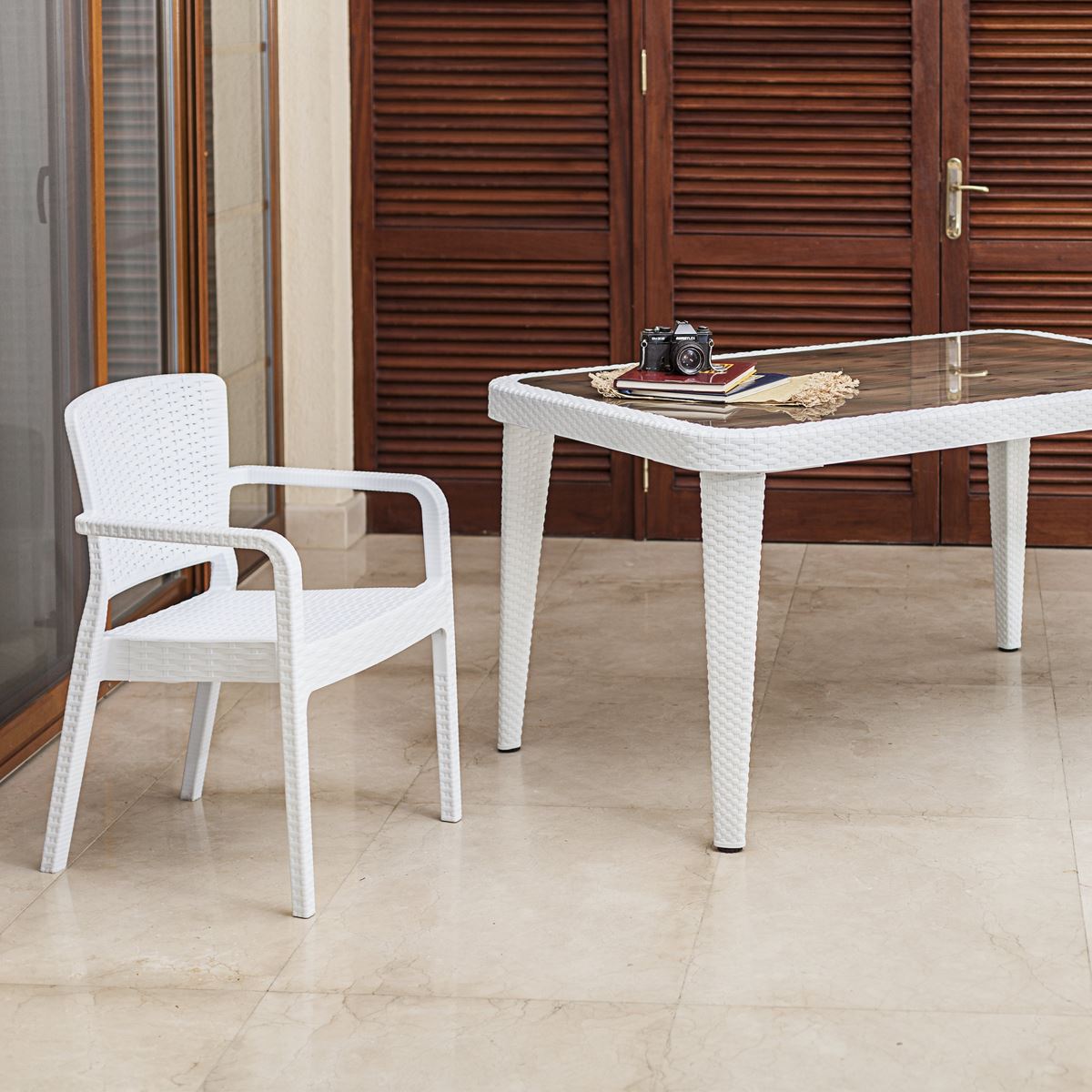 Dellonda Armchair Durable Weather Resistant PP Body Stackable x 6 White DG204