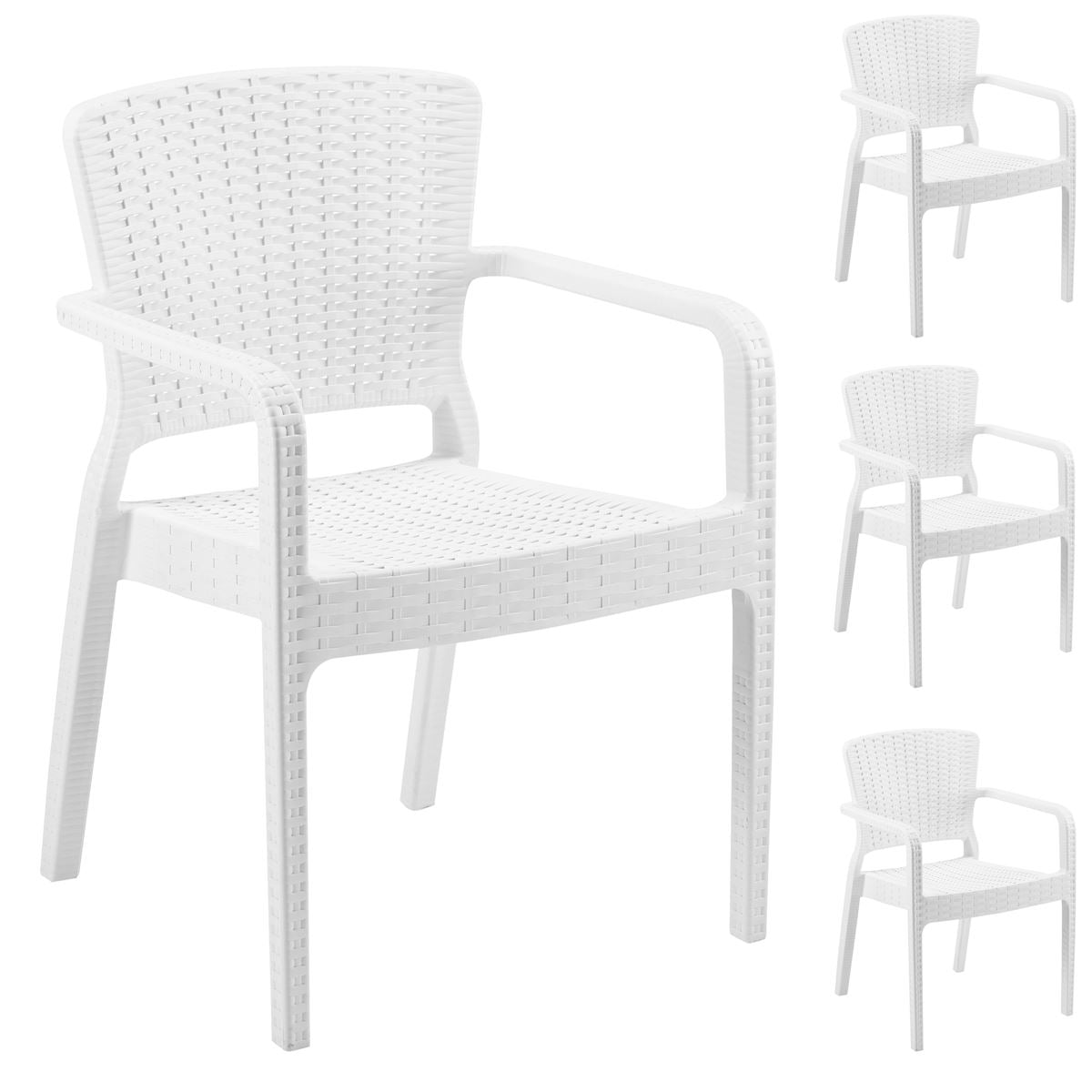 Dellonda Armchair Durable Weather Resistant PP Body Stackable x 6 White DG204