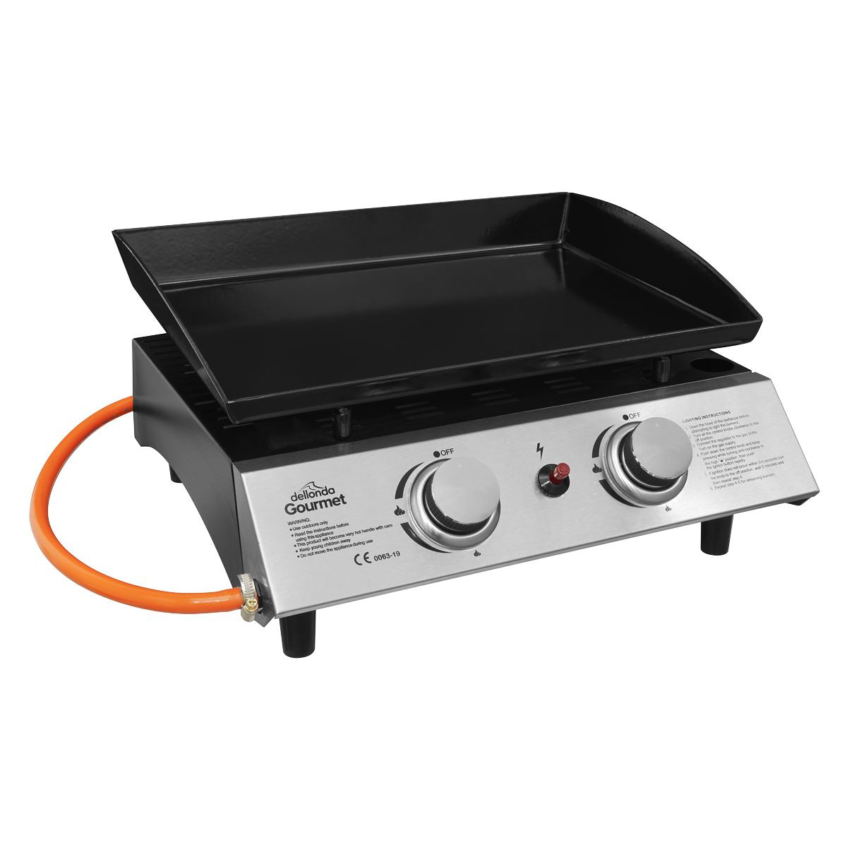 Dellonda 2 Burner Portable Gas Plancha 5kW BBQ Griddle Stainless Steel DG21