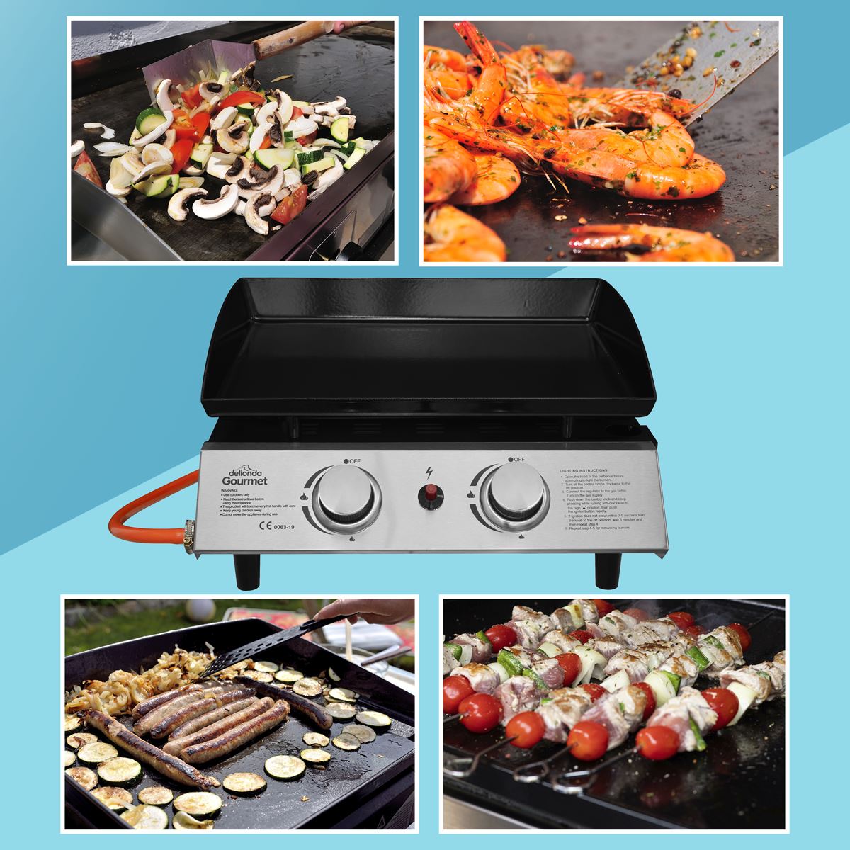 Dellonda 2 Burner Portable Gas Plancha 5kW BBQ Griddle Stainless Steel DG21