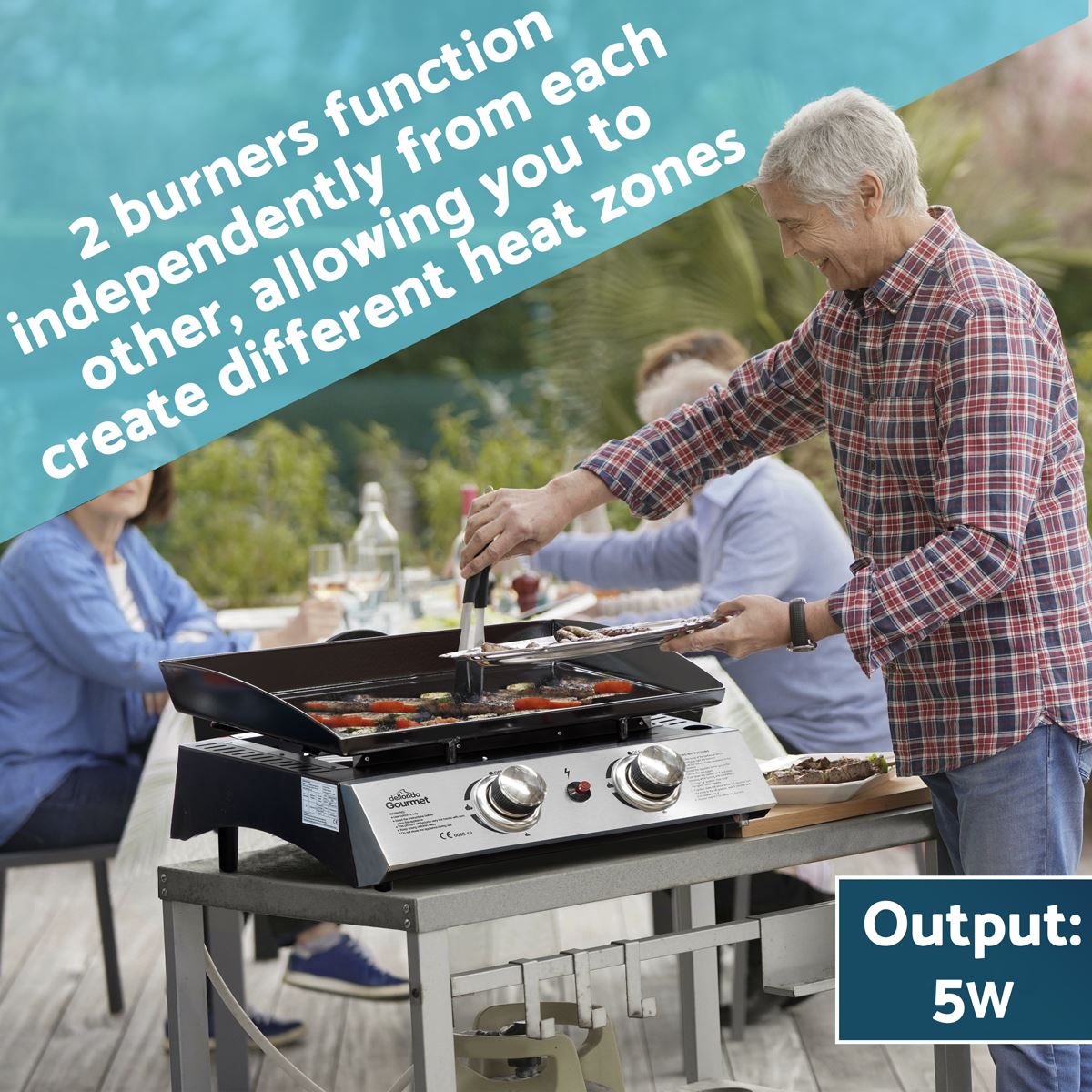 Dellonda 2 Burner Portable Gas Plancha 5kW BBQ Griddle Stainless Steel DG21