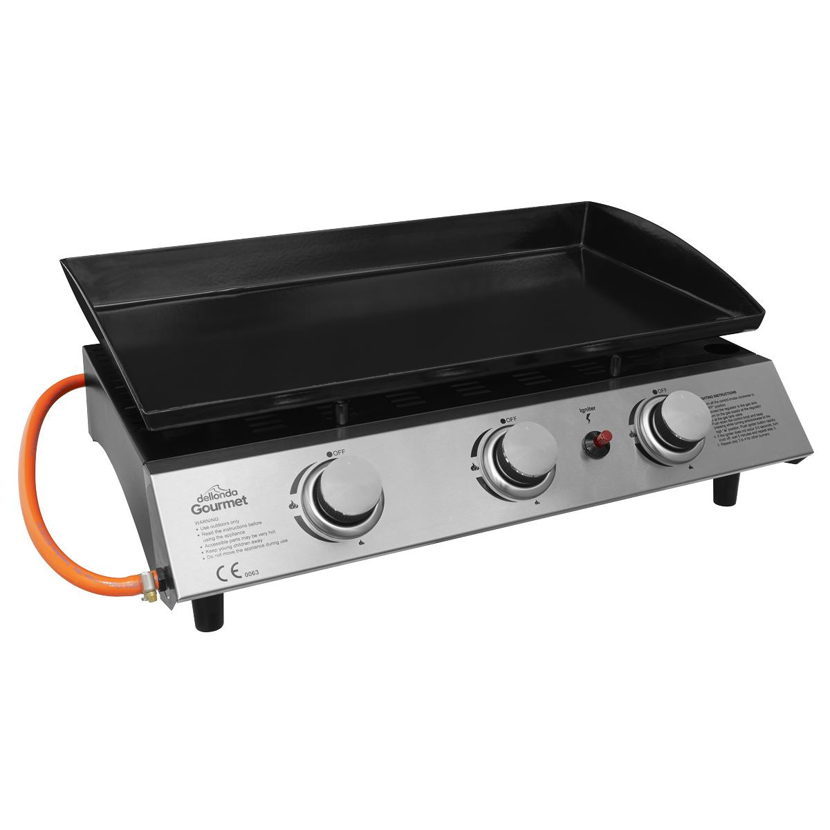 Dellonda 3 Burner Portable Gas Plancha 7.5kW BBQ Griddle Stainless Steel DG22