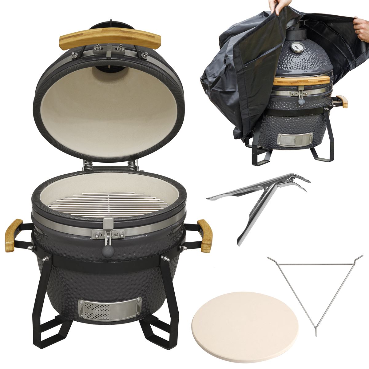 Sealey Dellonda Deluxe 16"(40cm) Ceramic Kamado Style BBQ, Cover, Grid Gripper, Heat Deflector & Heat Deflector Support DG235