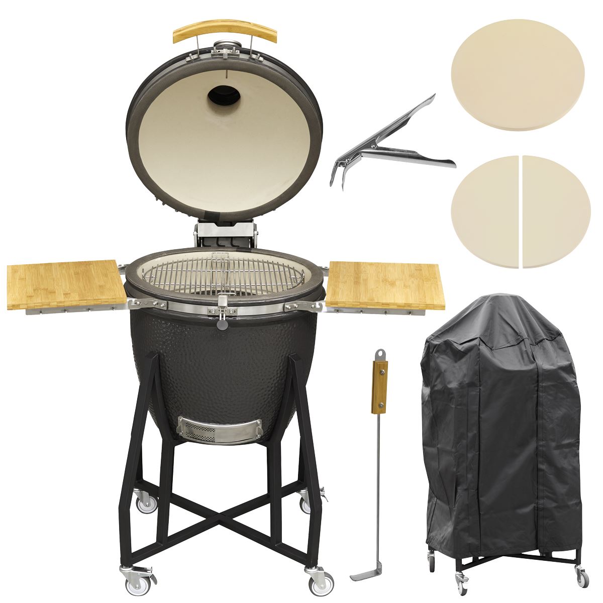 Sealey Dellonda Deluxe 22"(56cm) Ceramic Kamado Style BBQ, Cover, Grid Gripper, Heat Deflector & Heat Deflector Support DG236