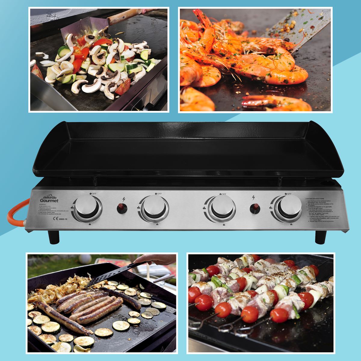 Dellonda 4 Burner Portable Gas Plancha 10kW BBQ Griddle Stainless Steel DG23