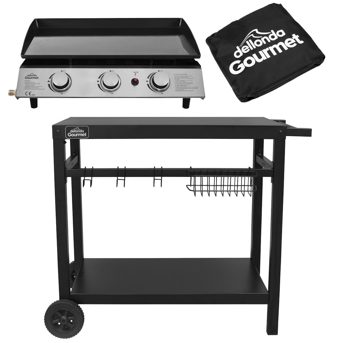 Sealey Dellonda 3 Burner Portable Gas Plancha, Cover & Trolley DG250