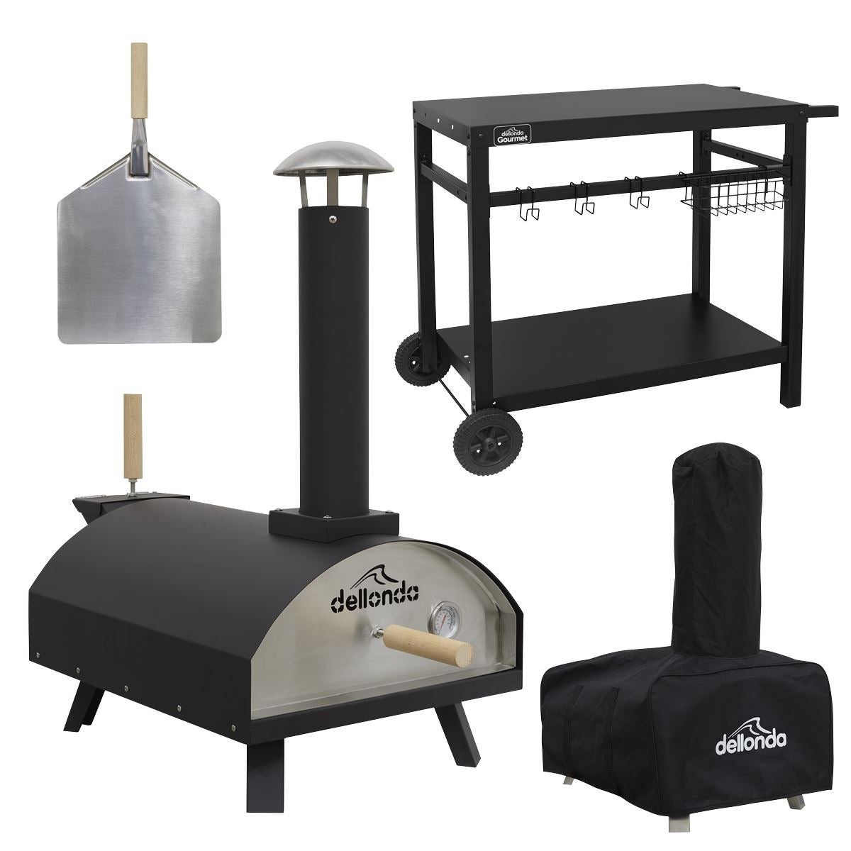 Sealey Dellonda Wood-Fired Pizza Oven, Pizza Peel, Cover & Plancha Trolley 14" - Black DG258