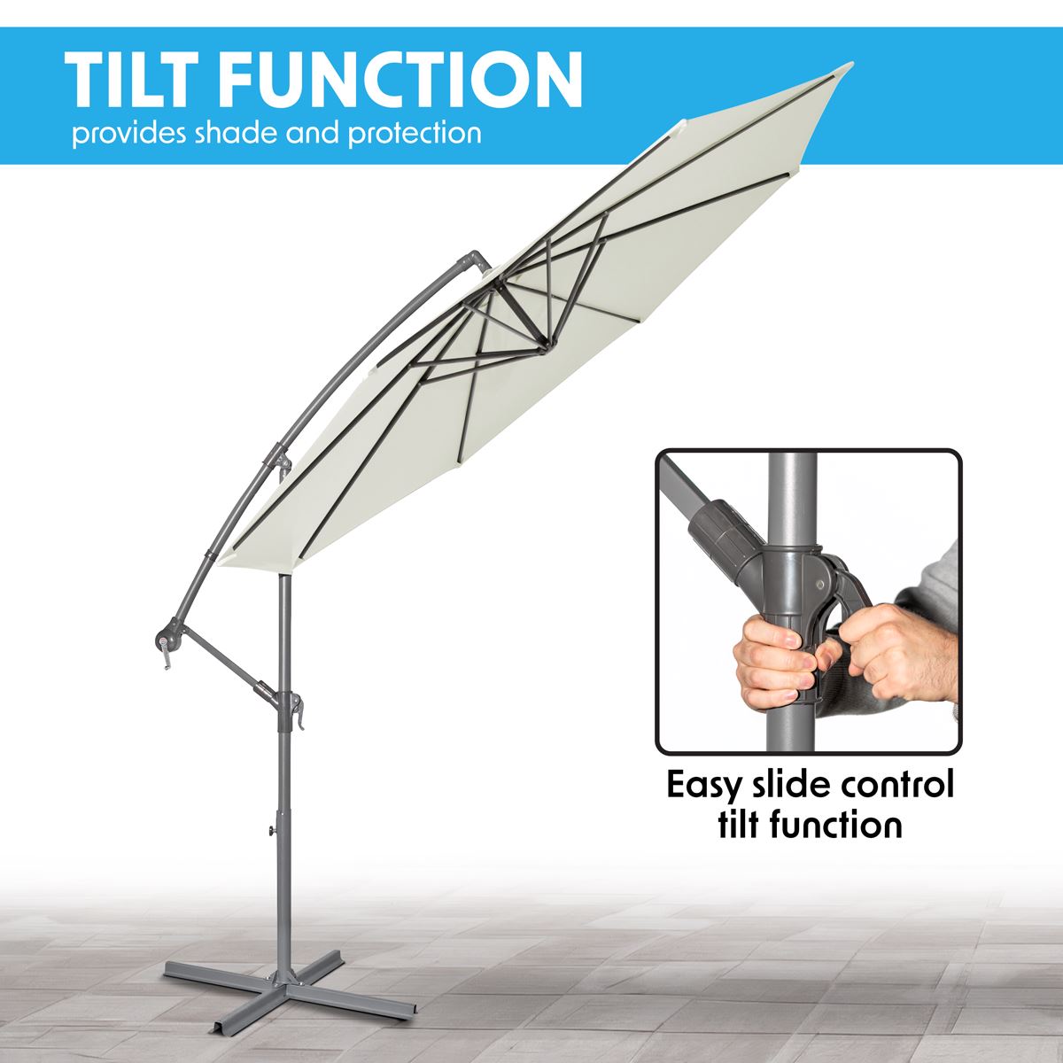 Dellonda 3m Banana Parasol Umbrella Garden Patio With Crank Handle Cream DG265