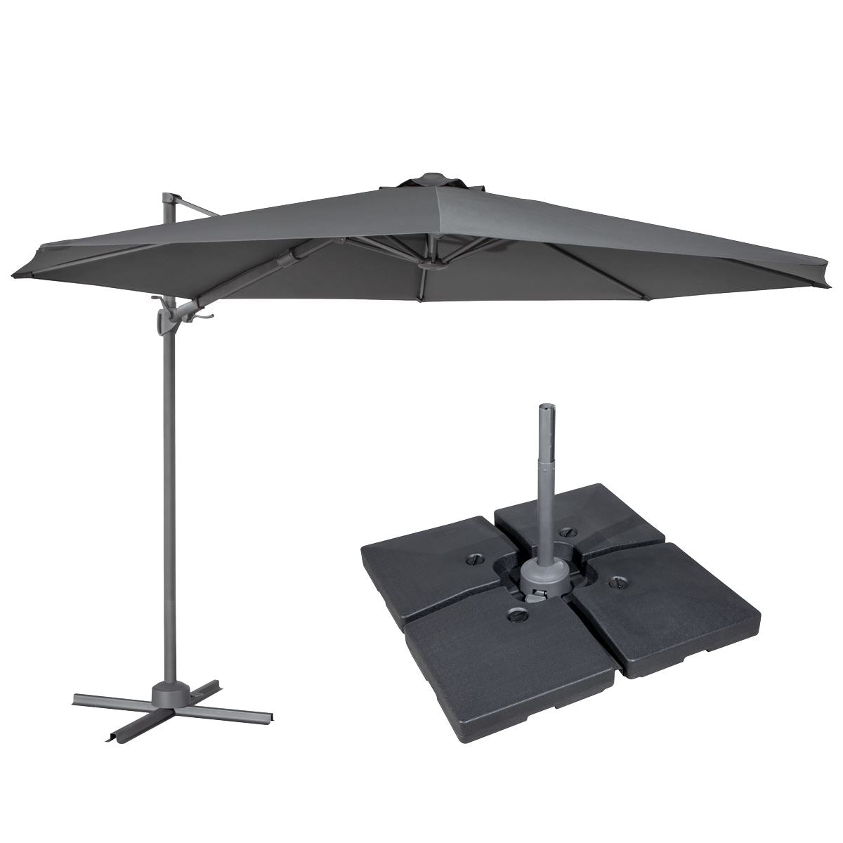Sealey Dellonda Cantilever Parasol with 360� Rotation, Tilt, Cover & Base 3m - Grey DG272