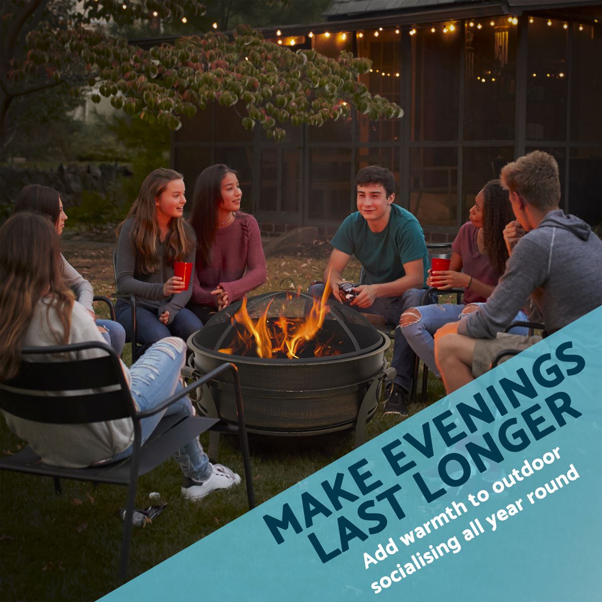 Sealey Dellonda 30" Deluxe 2-in-1 Outdoor Fire Pit & Coffee Table Antique Bronze Effect DG42