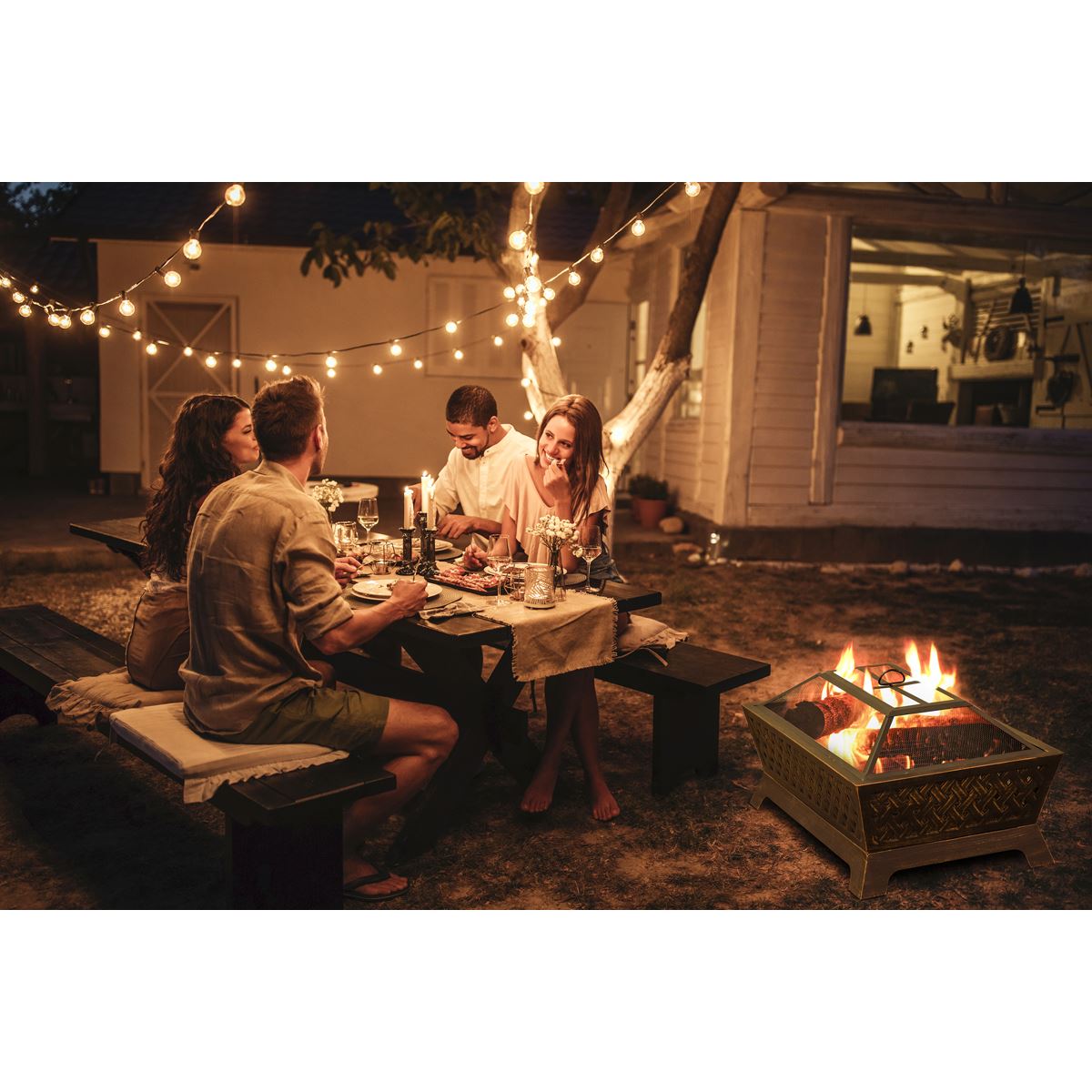 Sealey Dellonda 35" Rectangular Outdoor Fire Pit, Antique Bronze Effect DG44