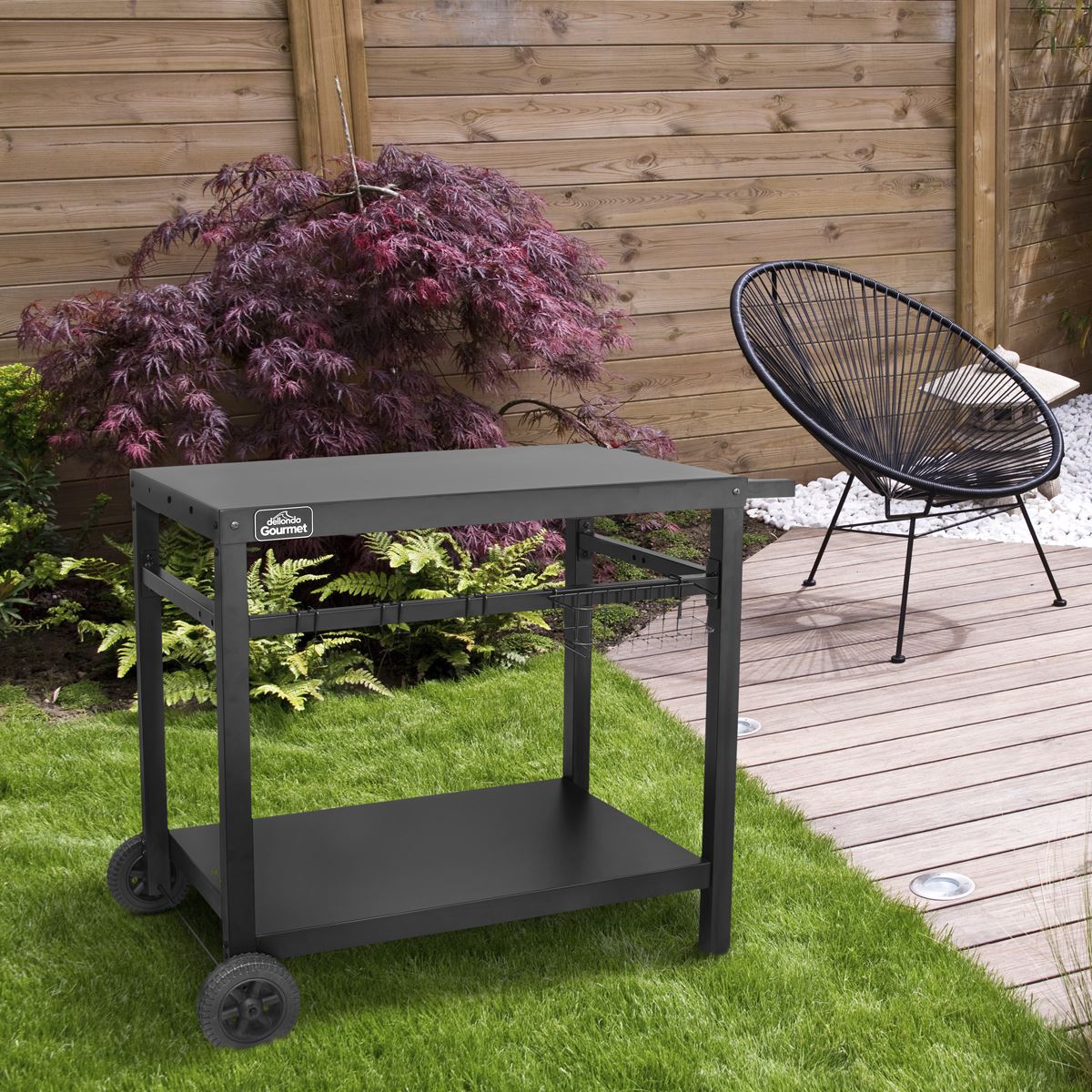 Dellonda BBQ & Plancha Trolley Outdoor Cooking Utensil Holder Black DG45 DG45