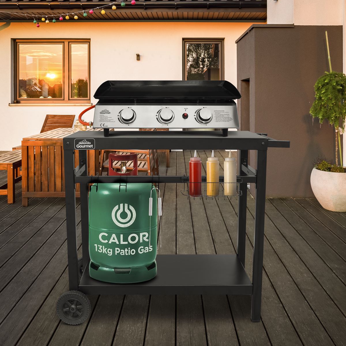 Dellonda BBQ & Plancha Trolley Outdoor Cooking Utensil Holder Black DG45 DG45