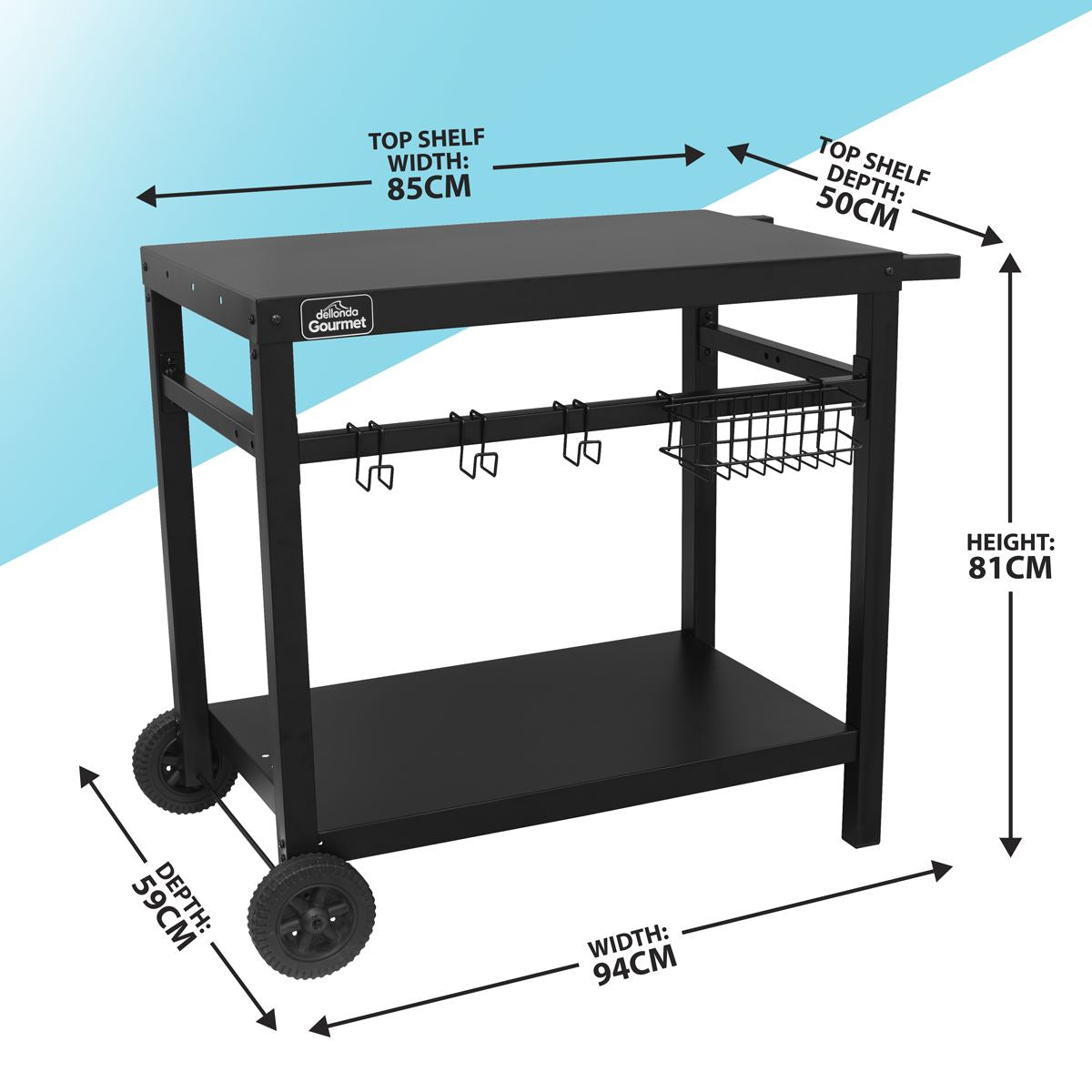 Dellonda BBQ & Plancha Trolley Outdoor Cooking Utensil Holder Black DG45 DG45