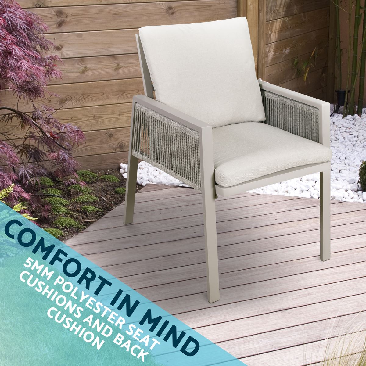 Dellonda Garden Patio Dining Chair with Armrests Set of 6 Light Grey DG49