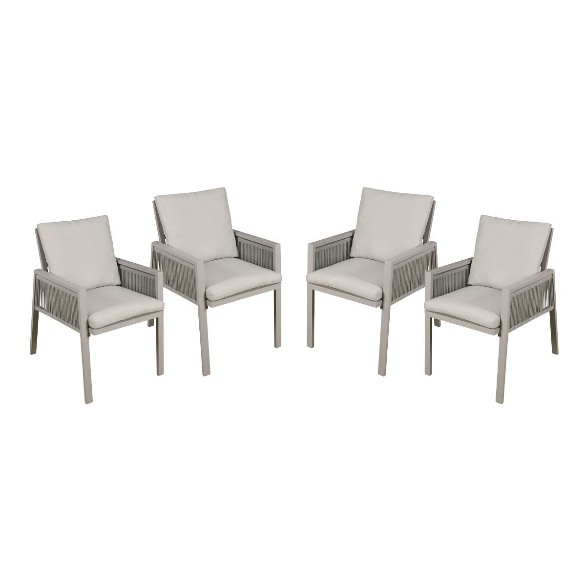 Dellonda Garden Patio Aluminium Dining Chair Armrests Set of 4 Light Grey DG50