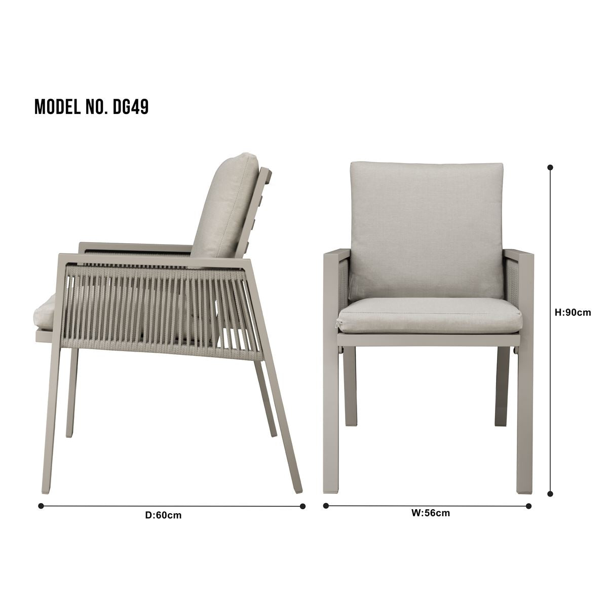 Dellonda Garden Patio Aluminium Dining Chair Armrests Set of 4 Light Grey DG50