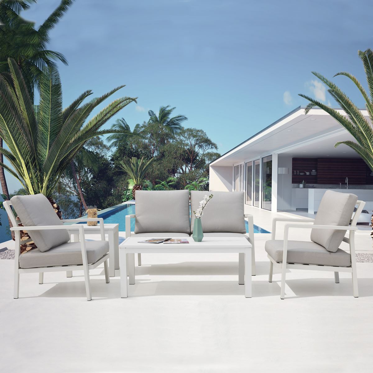 Sealey Dellonda Kyoto 4-Piece Aluminium Outdoor Sofa Arm Chair Coffee TableDG52